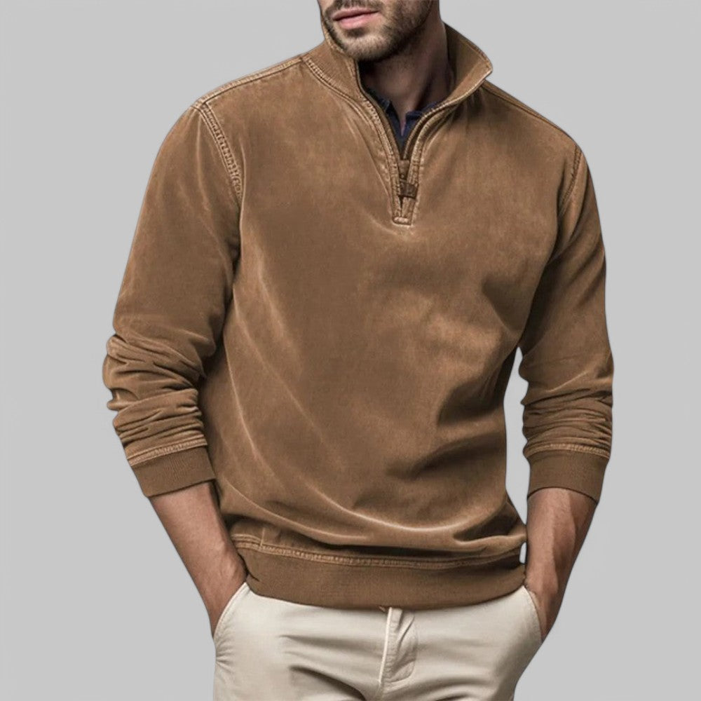 Luvo | Pull Zippé pour Homme – Mélange de Coton à Col Montant