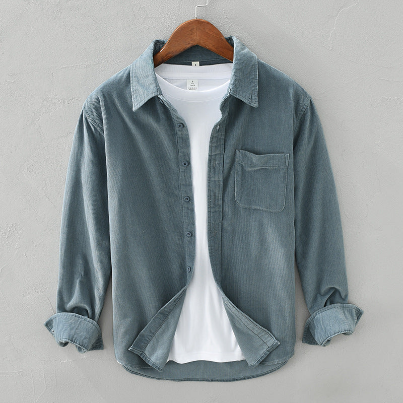 Chemise Rétro en Velours Côtelé pour Homme – Manches Longues