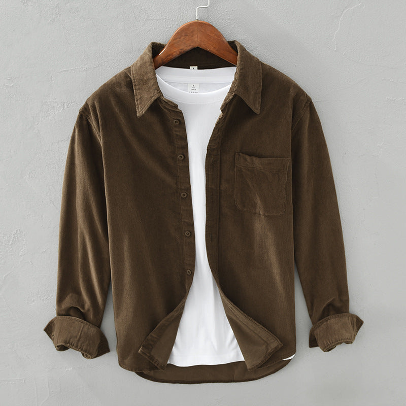 Chemise Rétro en Velours Côtelé pour Homme – Manches Longues