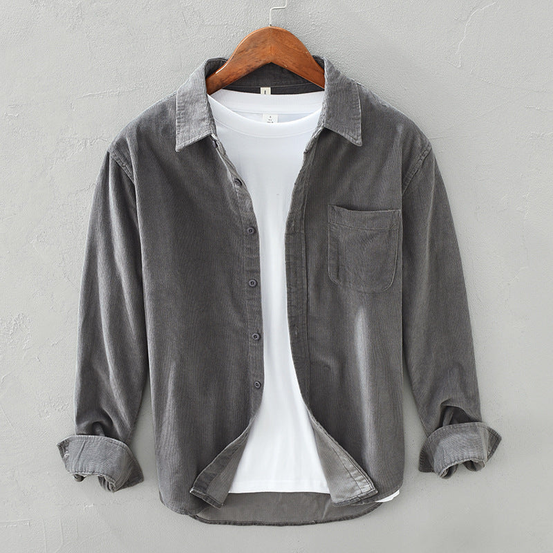 Chemise Rétro en Velours Côtelé pour Homme – Manches Longues