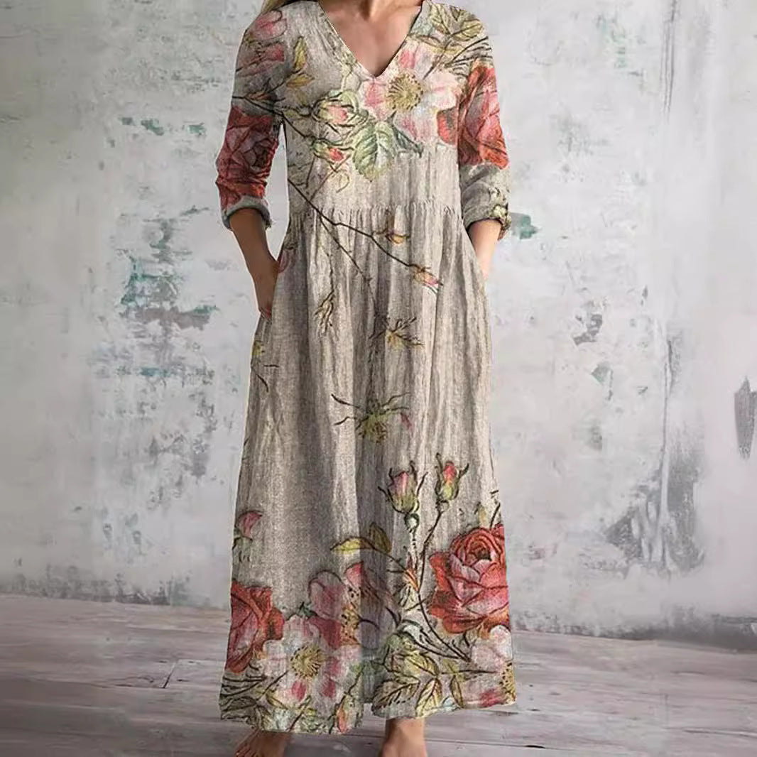 Luvo | Robe d’Été Femme – Col en V & Motif Fleuri pour un Look Estival