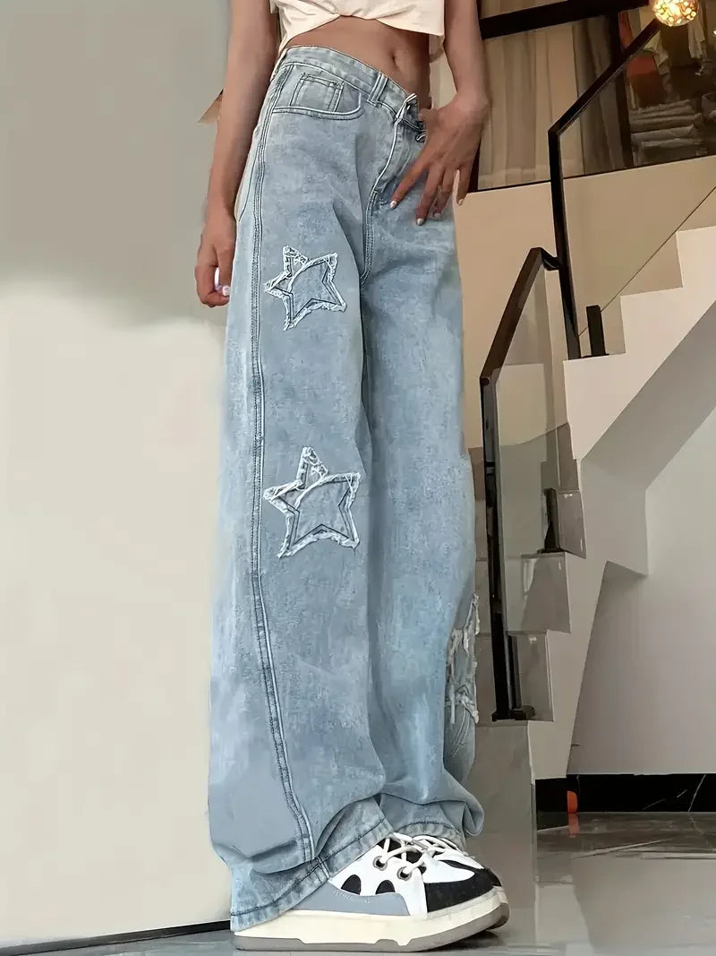 Luvo | Jean Baggy à Motif Étoiles pour Femme - Taille Haute
