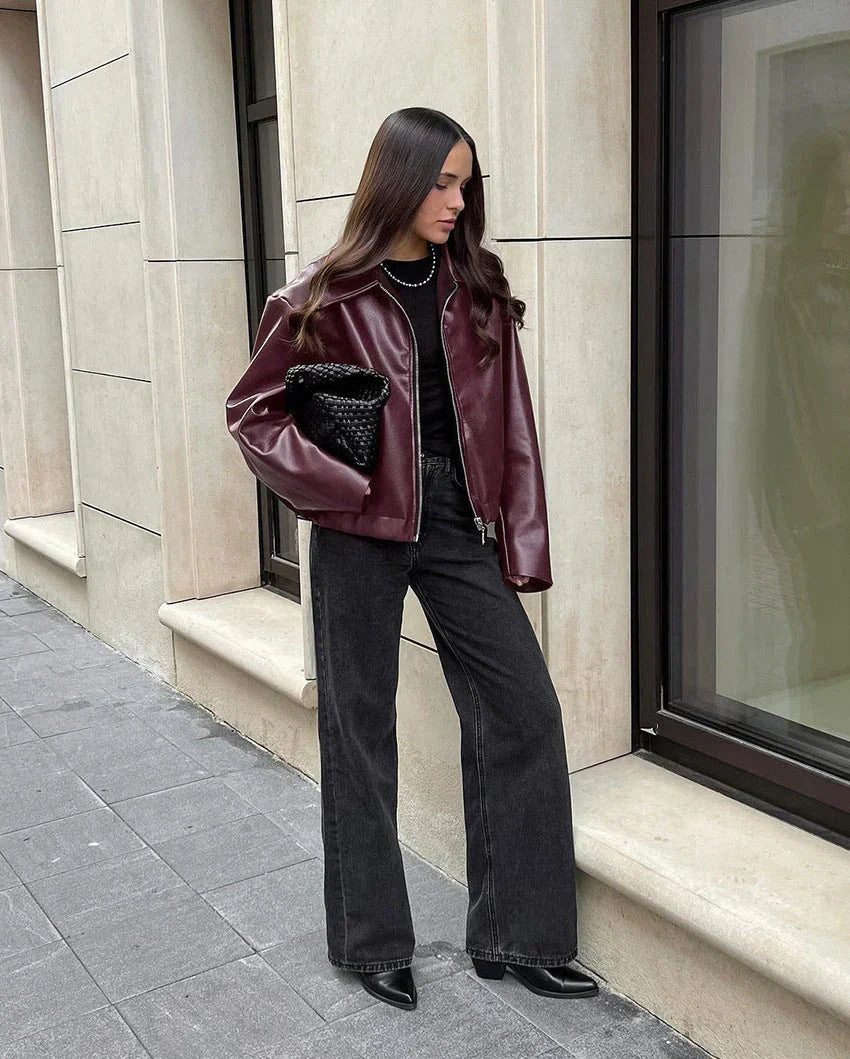 Luvo | Veste Rouge Vintage pour Femme – Avec Fermeture Éclair