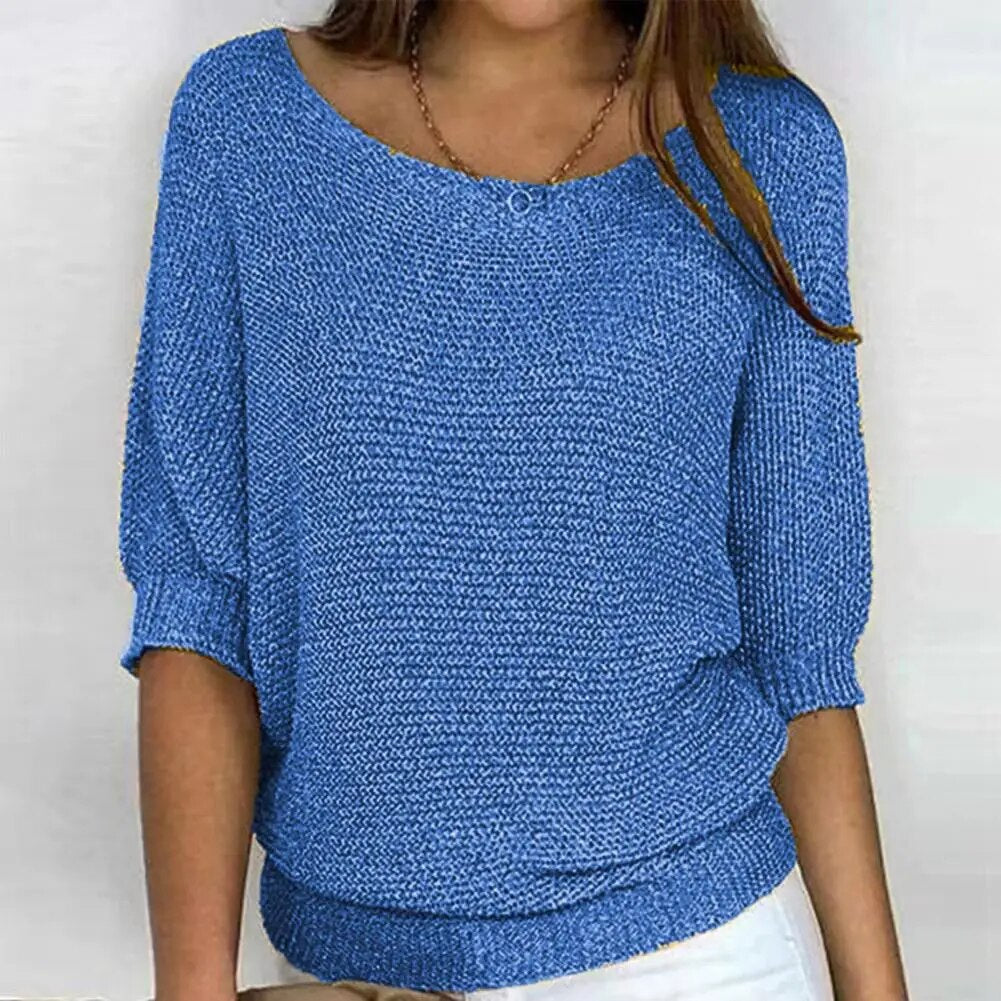 Luvo | Pull en Maille pour Femme à Manches 3/4 – Col Rond