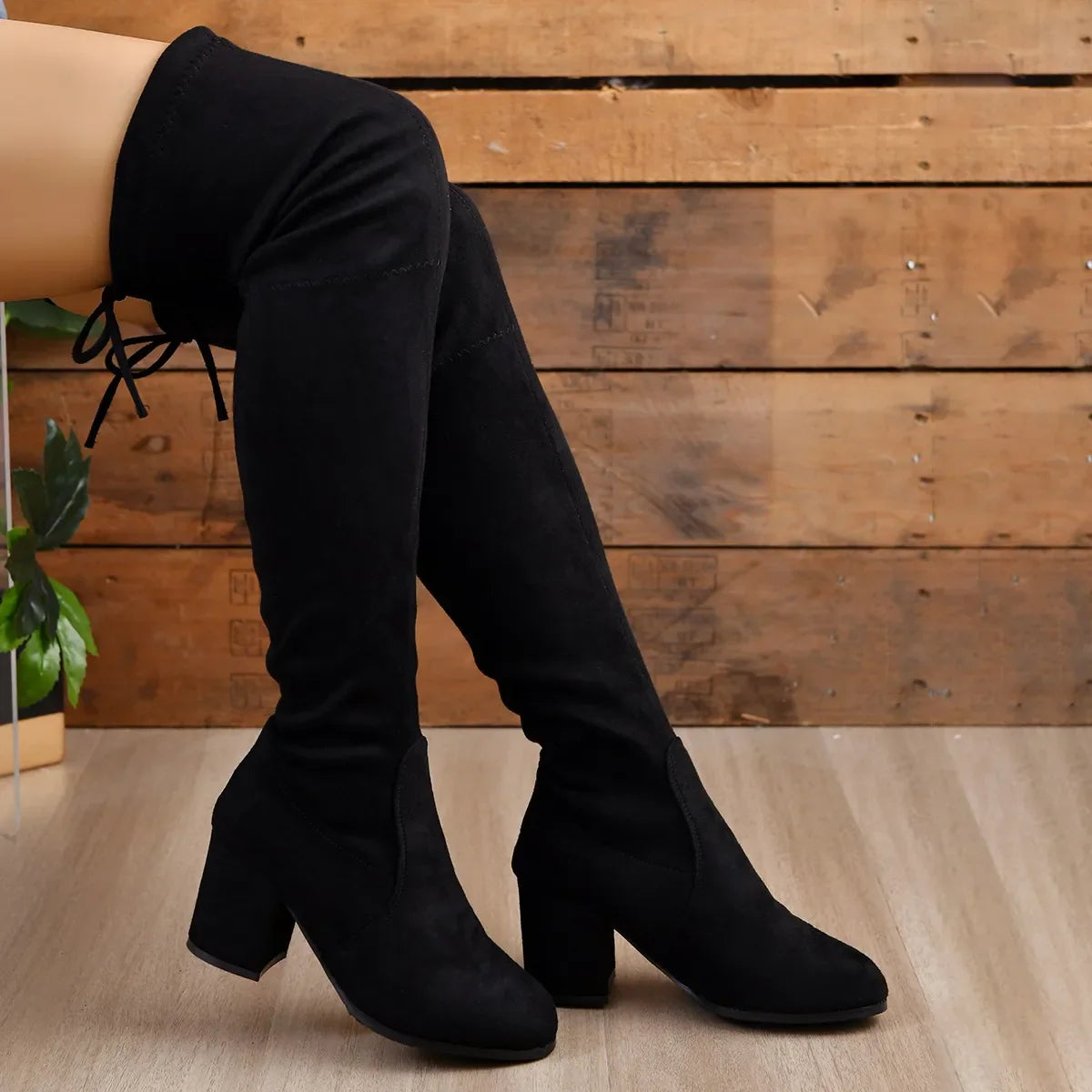 Luvo | Cuissardes noires pour femme – Talon bloc