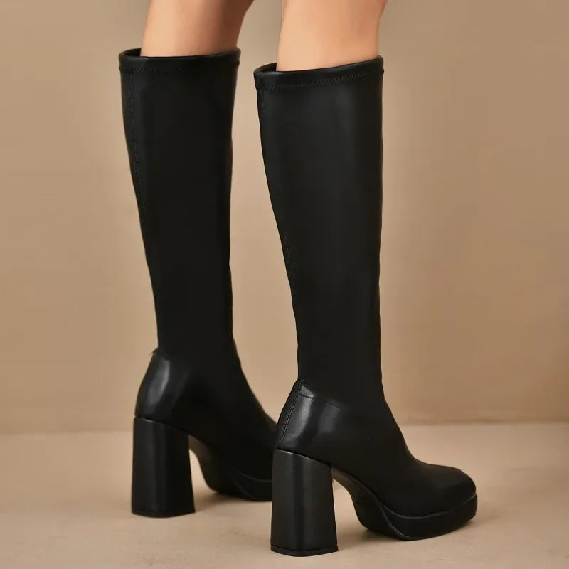 Luvo | Cuissardes noires pour femme – Plateau avec talon bloc