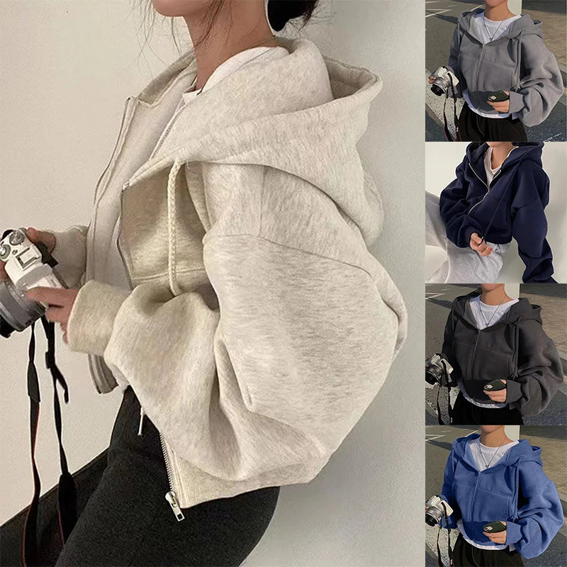 Luvo | Sweat à Capuche pour Femme – Modèle Court avec Fermeture Éclair