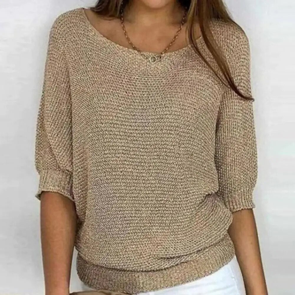 Luvo | Pull en Maille pour Femme à Manches 3/4 – Col Rond