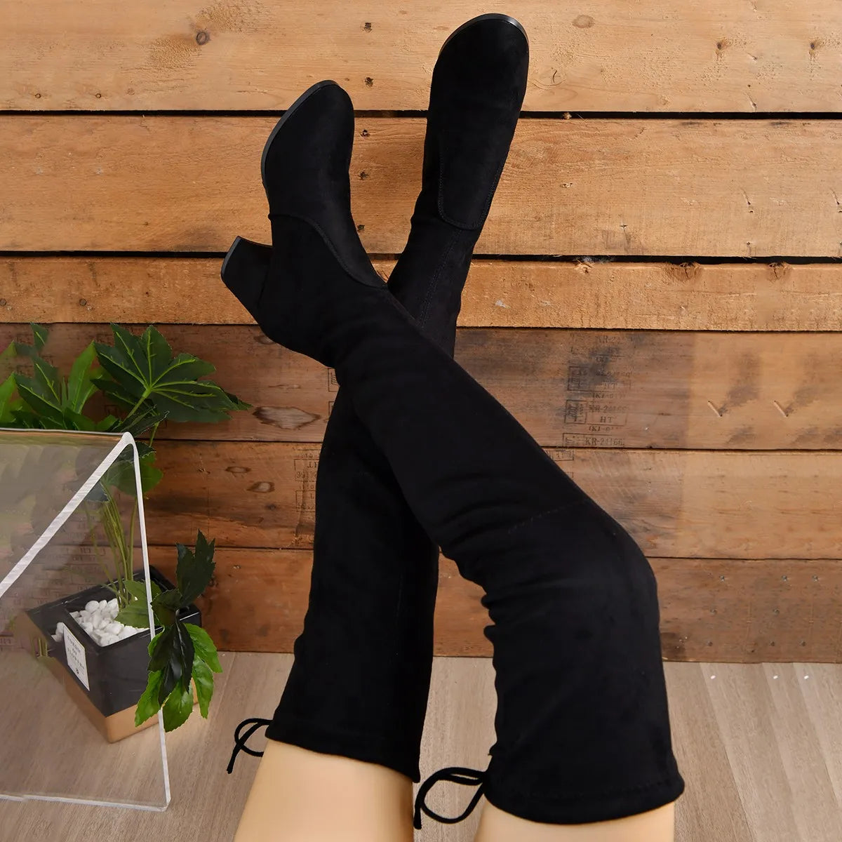 Luvo | Cuissardes noires pour femme – Talon bloc
