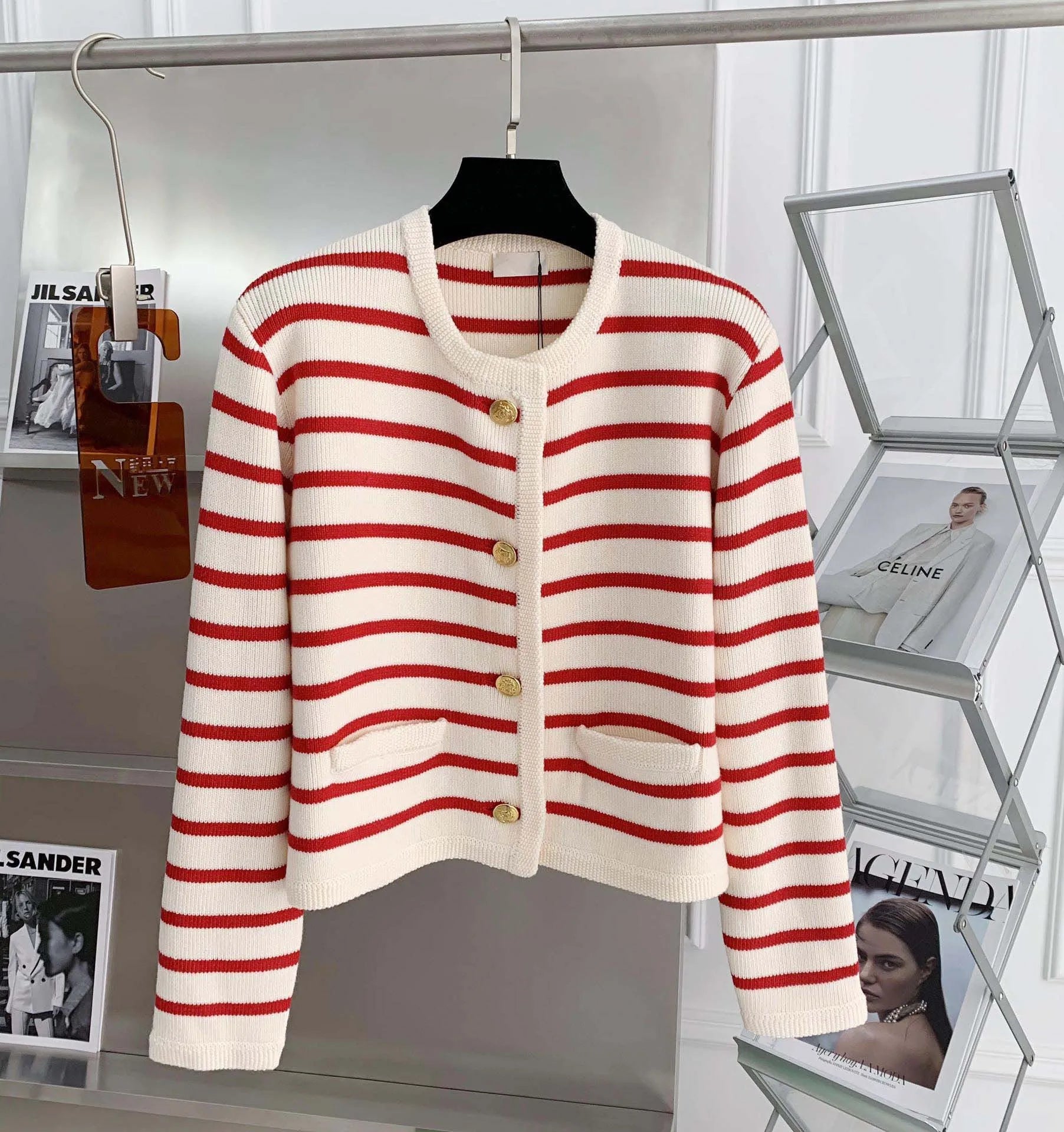 Luvo | Cardigan pour Femme – Modèle Court à Rayures avec Col Rond