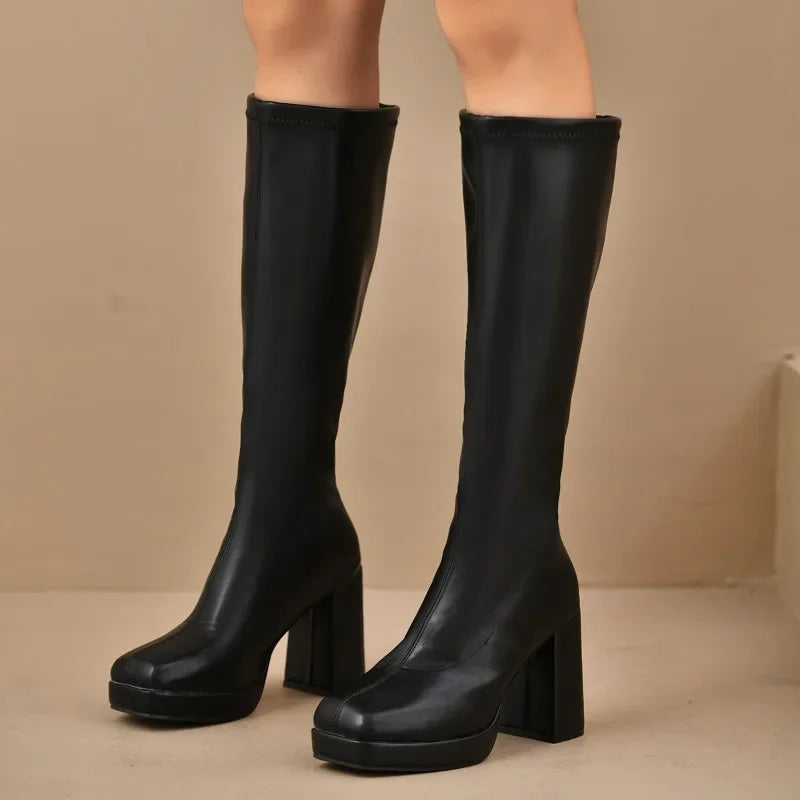 Luvo | Cuissardes noires pour femme – Plateau avec talon bloc