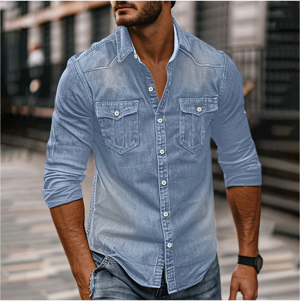 Luvo | Chemise en Jean à Boutons pour Homme