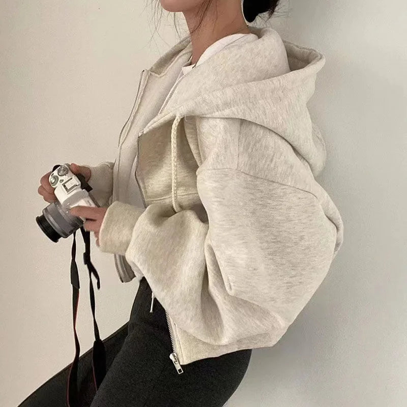 Luvo | Sweat à Capuche pour Femme – Modèle Court avec Fermeture Éclair