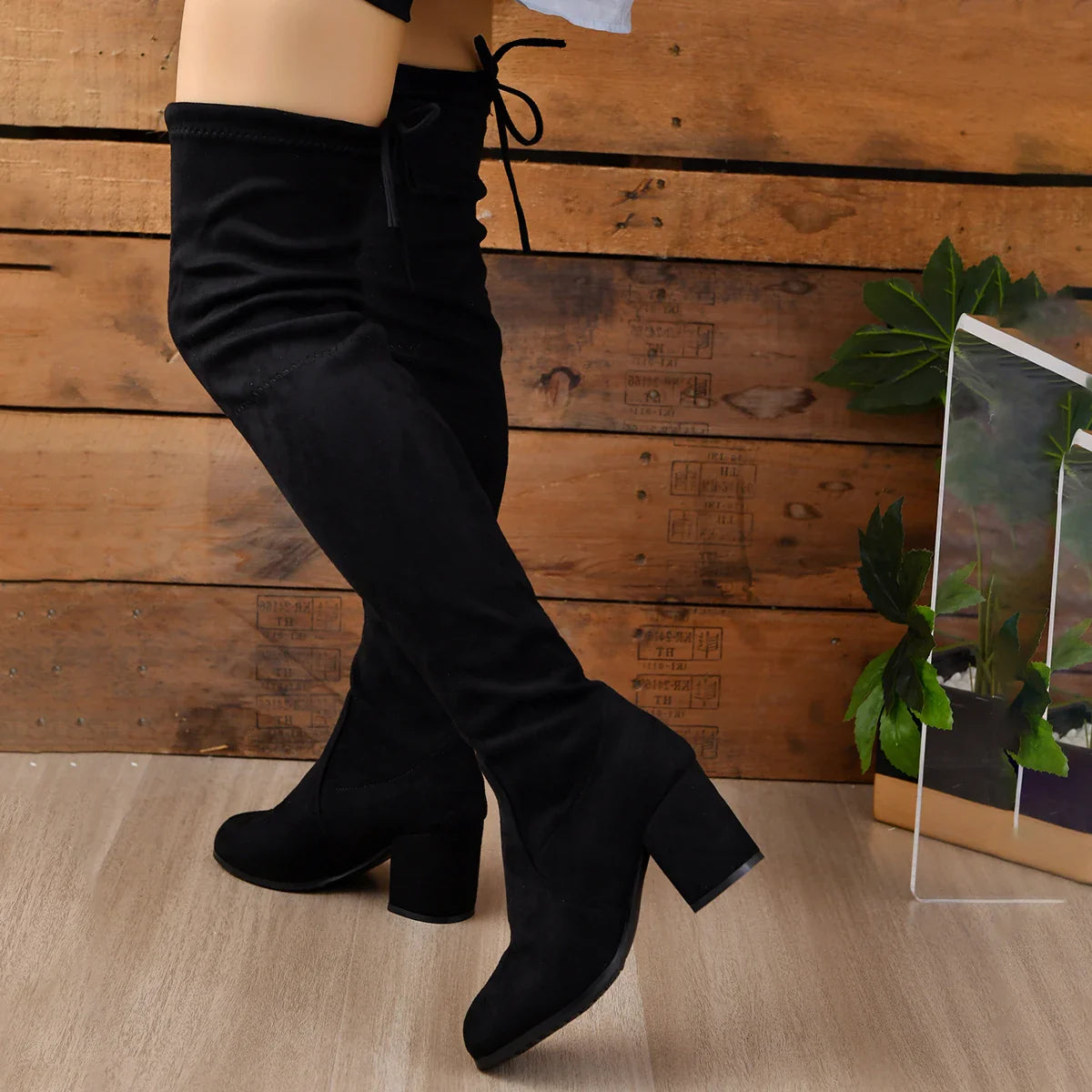 Luvo | Cuissardes noires pour femme – Talon bloc