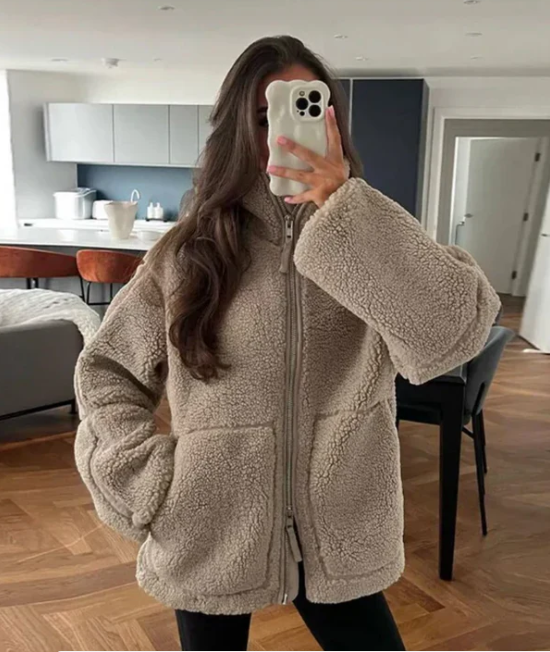 Luvo | Veste Femme en Tissu Teddy – Col Montant et Design Doux