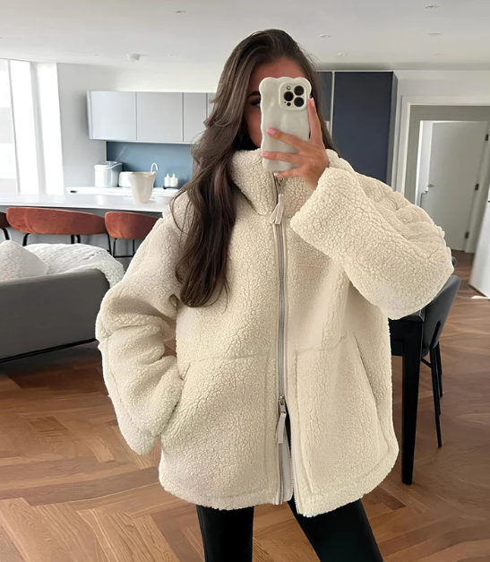 Luvo | Veste Femme en Tissu Teddy – Col Montant et Design Doux