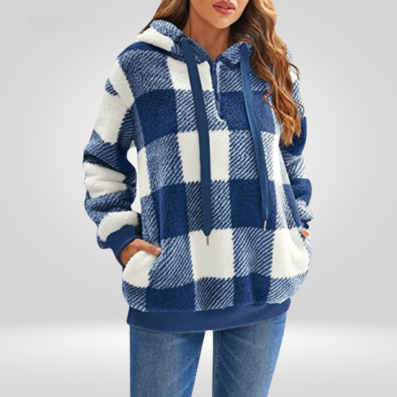 Luvo | Sweat à Capuche pour Femme à Demi-Zip et Motif Carreaux – Tricot