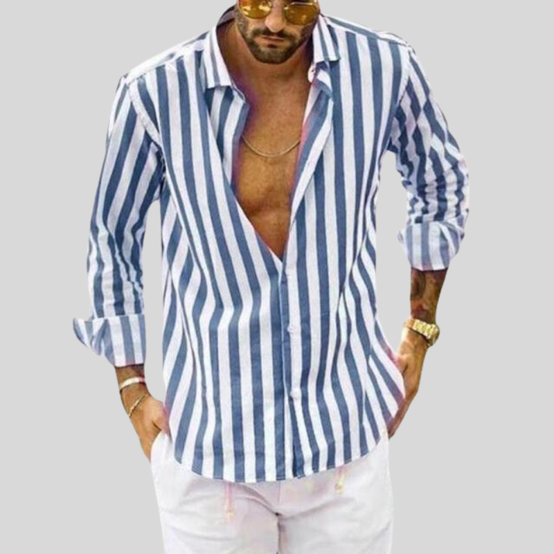 Luvo | Chemise Homme Ajustée à Rayures Manches Longues