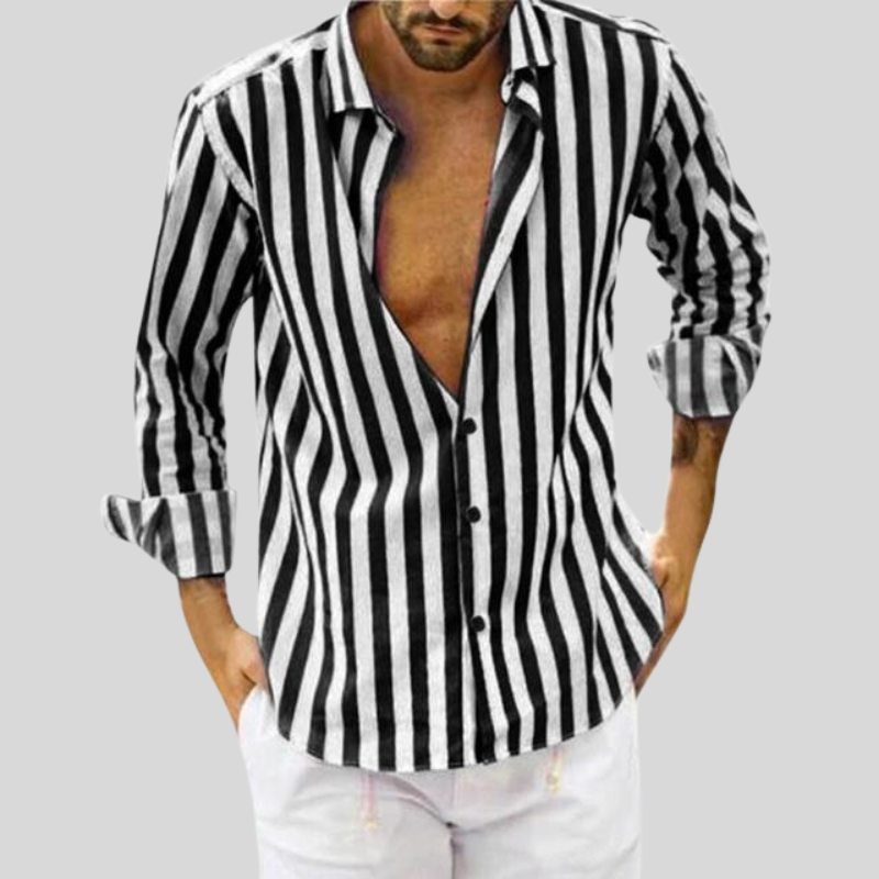 Luvo | Chemise Homme Ajustée à Rayures Manches Longues