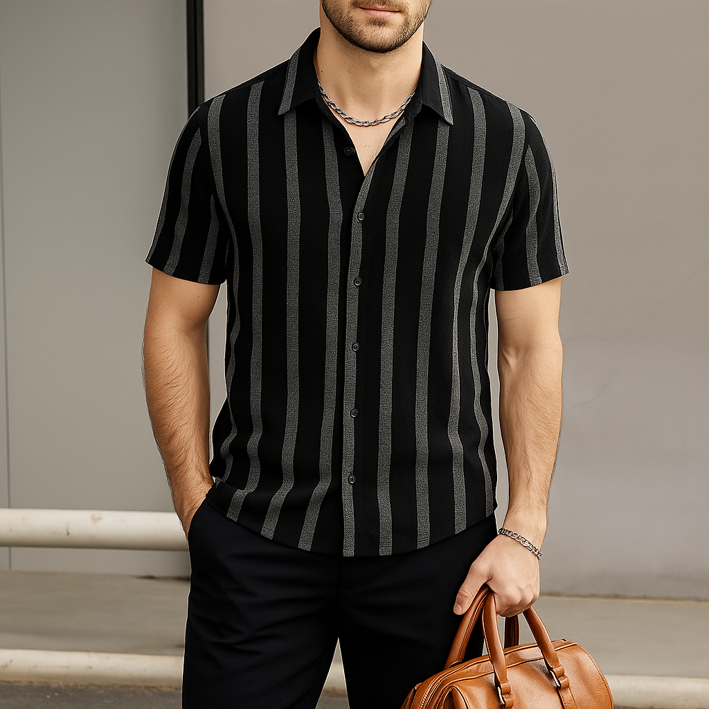 Luvo | Chemise en Lin Rayée pour Homme – Manches Courtes
