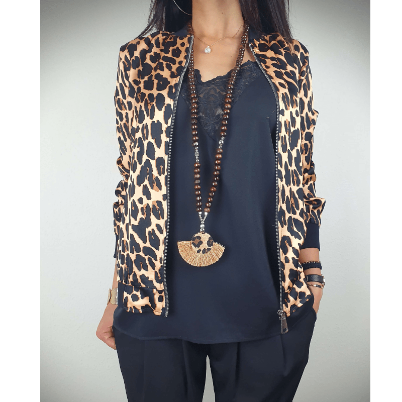 Luvo | Veste pour Femme à Imprimé Léopard avec Fermeture Éclair