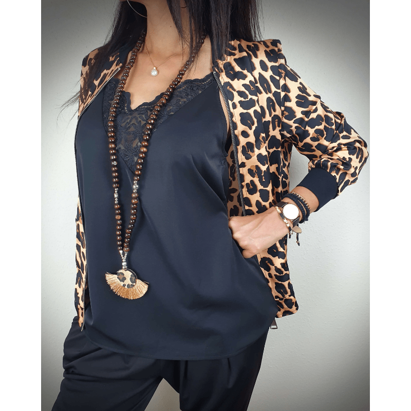 Luvo | Veste pour Femme à Imprimé Léopard avec Fermeture Éclair