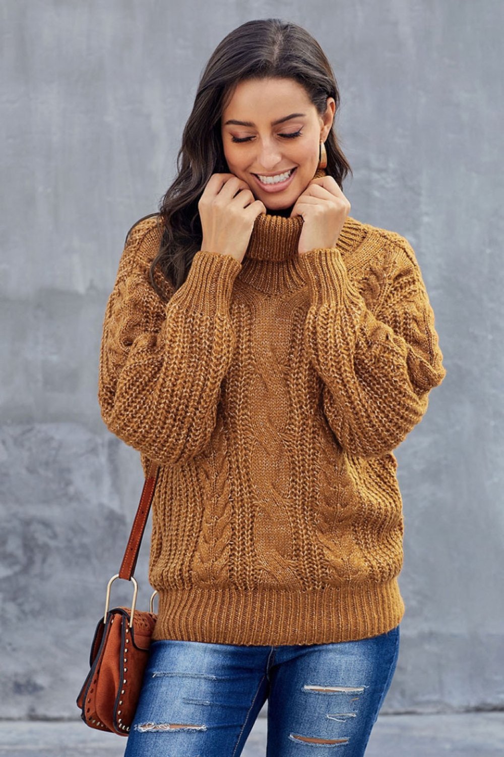 Luvo | Pull pour femme à grosses mailles torsadées – Col roulé