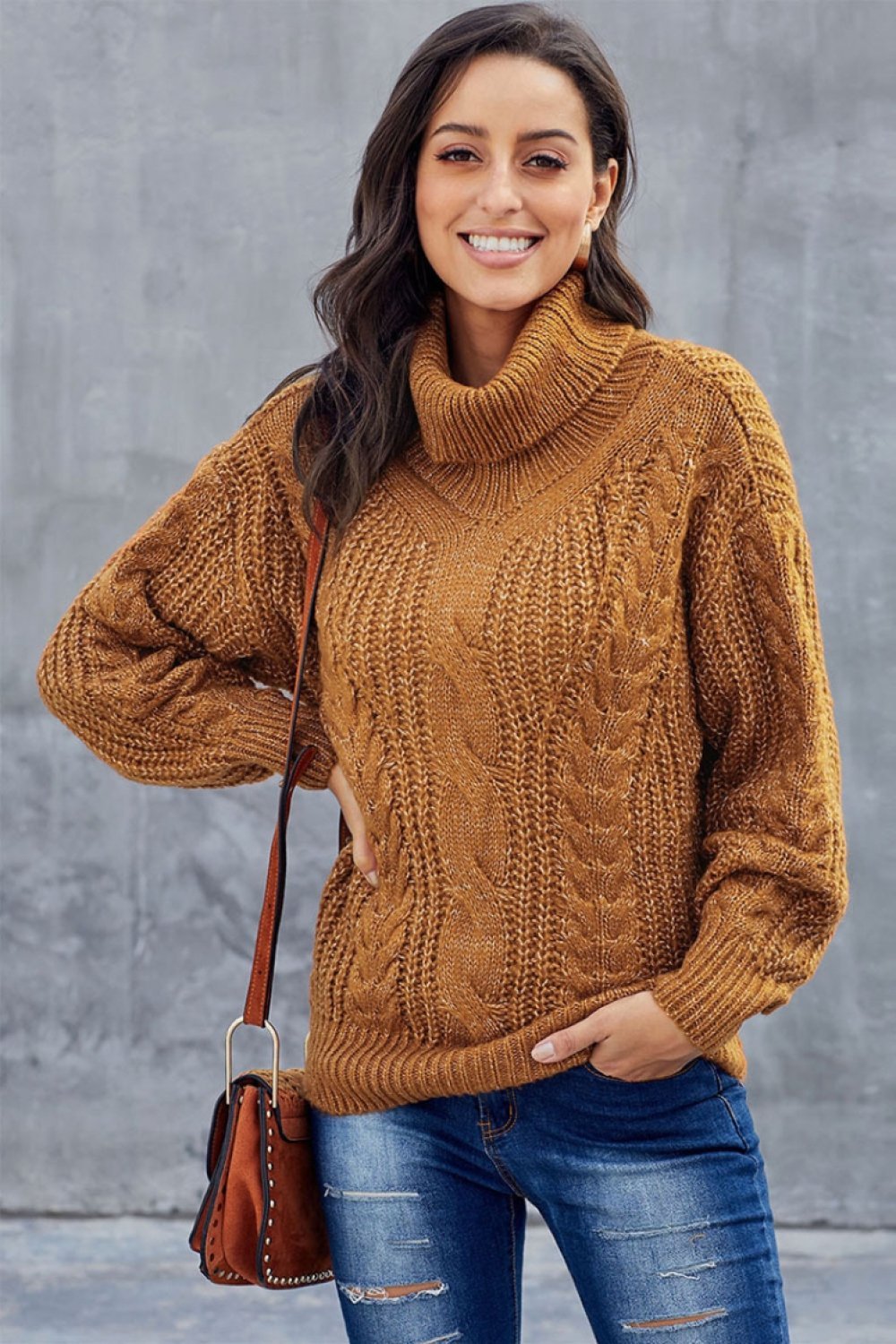 Luvo | Pull pour femme à grosses mailles torsadées – Col roulé