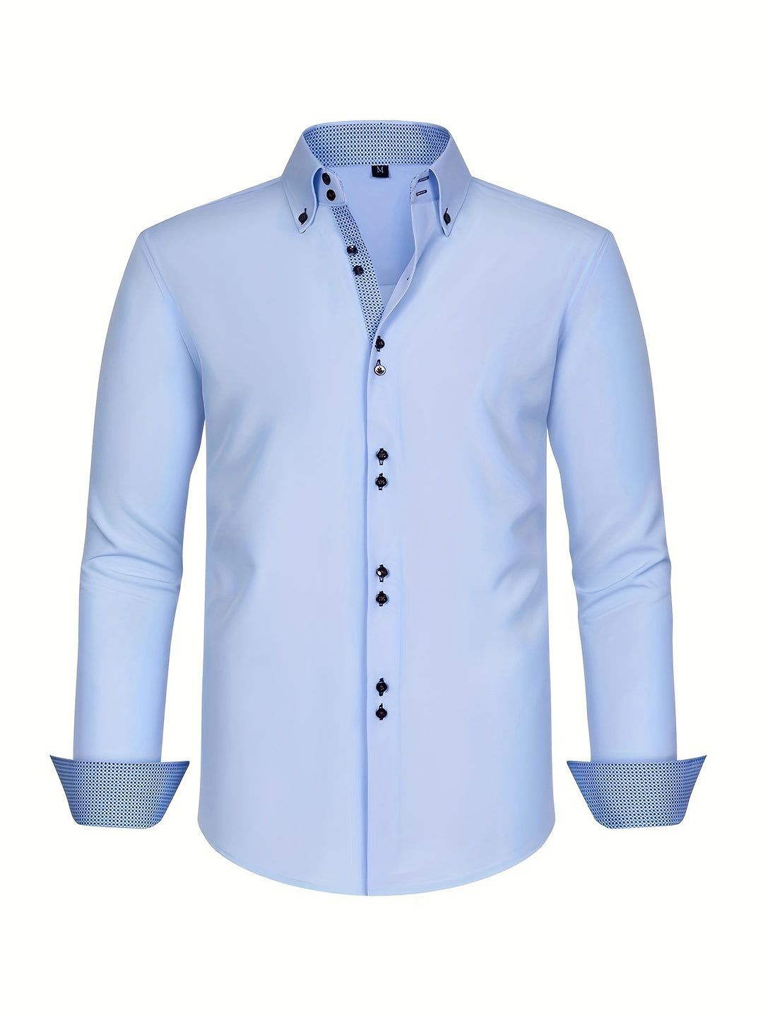 Luvo | Chemise Homme – Croisée, Extensible & Bleu Clair avec Poignets Contrastés