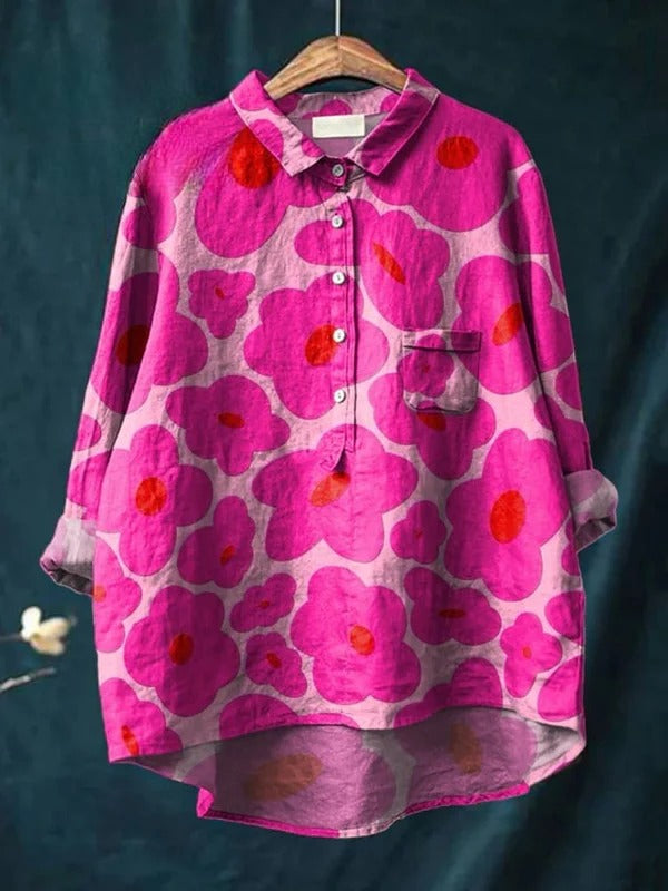Luvo | Chemise Décontractée Femme – Rose Vif à Motif Floral