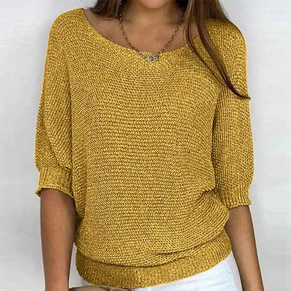 Luvo | Pull en Maille pour Femme à Manches 3/4 – Col Rond